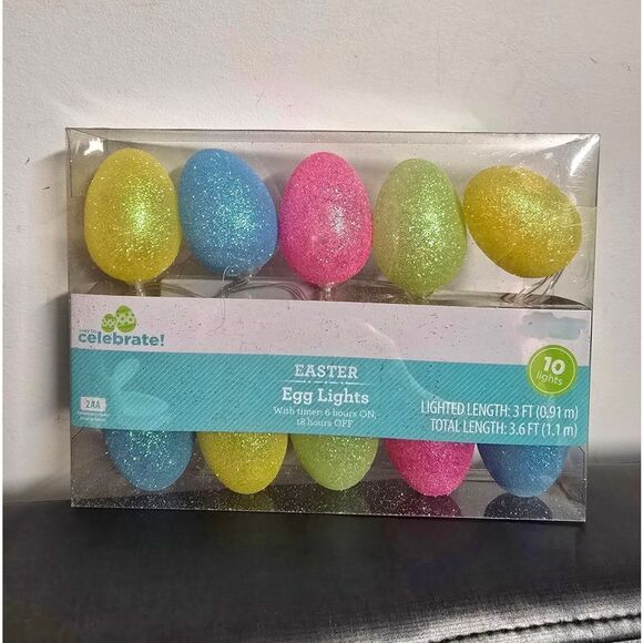New Way To Celebrate Easter LED String Lights Glitter Easter Eggs 10 Ct, 3,6 ft - Picture 1 of 5